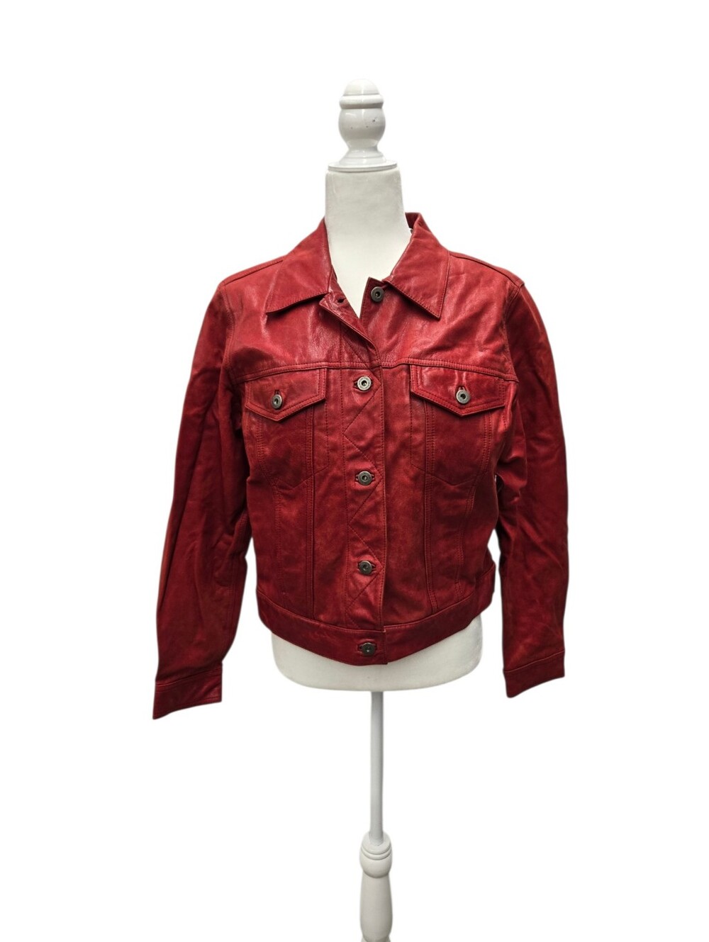 Y2K Liz Claiborne Lizwear Jeans Red Leather Trucker Jacket